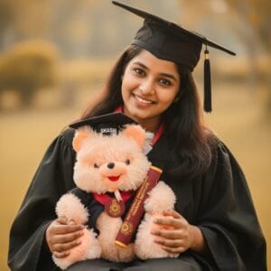 Smiley Bear Graduation Teddy 34cm – Custom Name & Scroll Print Plush Gift